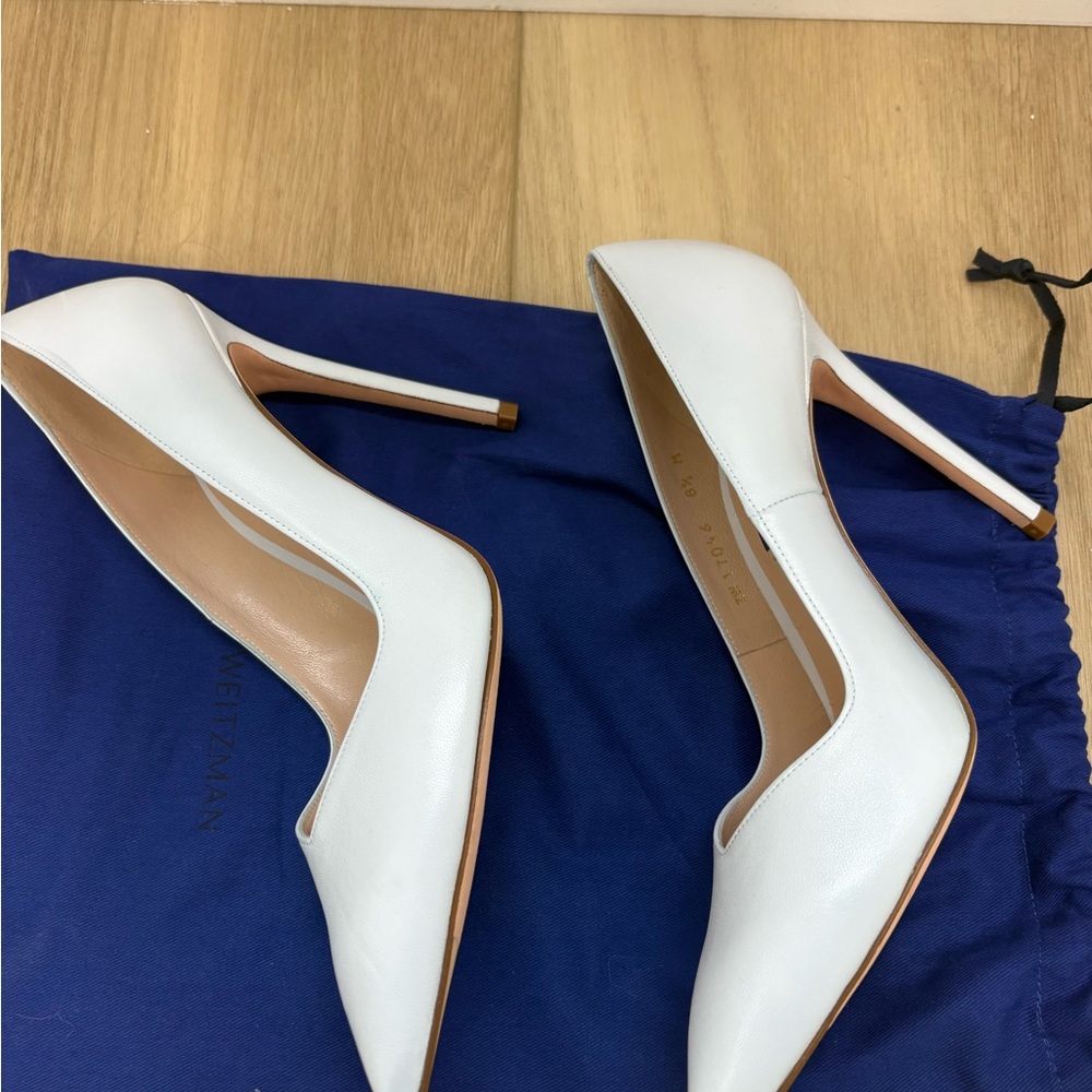 Stuart Weitzman Anny Baby Blue Pointed Toe Leather Pumps - Picture 7 of 7